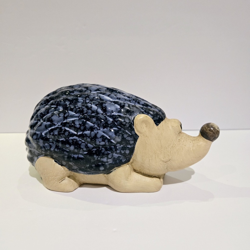 Pottery Hedgehog Blue Glaze Garden Decor Clay Hedge Hog Indoor Outdoor Cute!